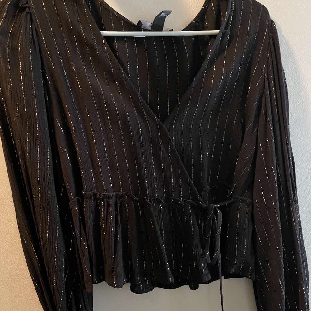 Striped Peplum Wrap Blouse